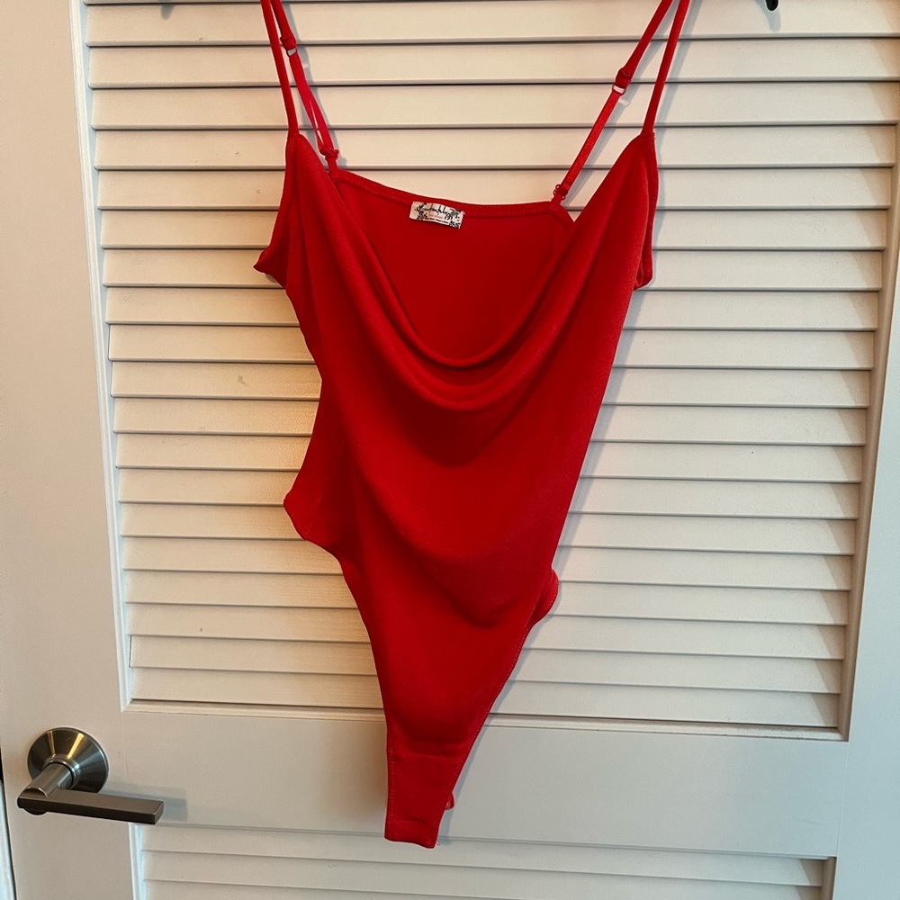 Red Draped Bodysuit